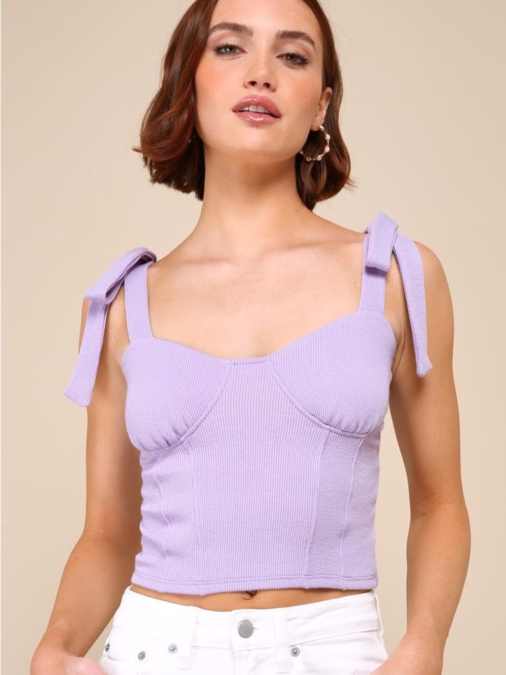Lasting Sweetness Lavender Ribbed Bustier Tie-Strap Crop Top